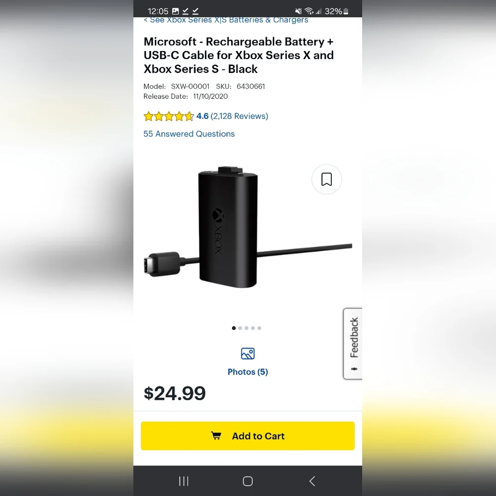 XBox Rechargeable Battery + USB-C Cable